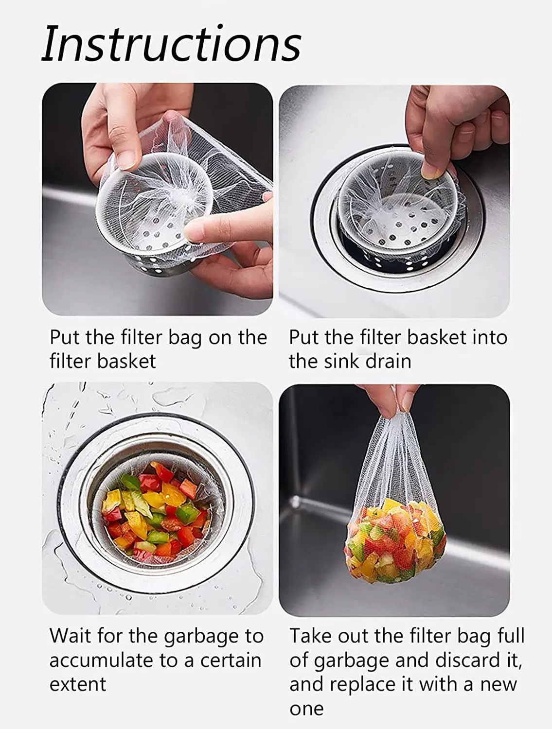 30/100pcs Disposable Sink Filter Mesh Bags Kitchen Sink Strainer Drain Hole Anti-blocking Garbage Bag Cleaning Strainers Net