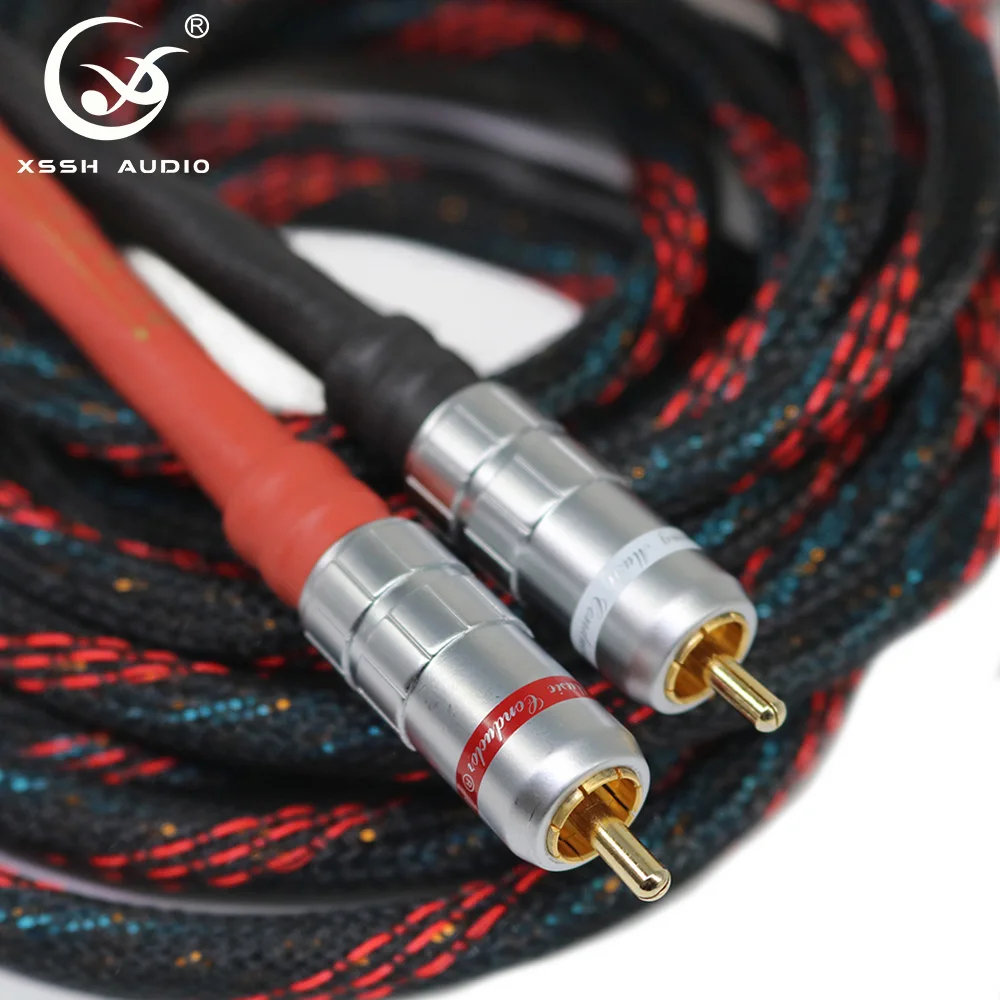 1 زوج 2 قطعة XSSH لتقوم بها بنفسك OEM ODM مرحبا نهاية HIFI اوديوفيلي النحاس النقي ذكر 2RCA إلى 2RCA OFC تمديد إشارة سلك خط الحبال كابل