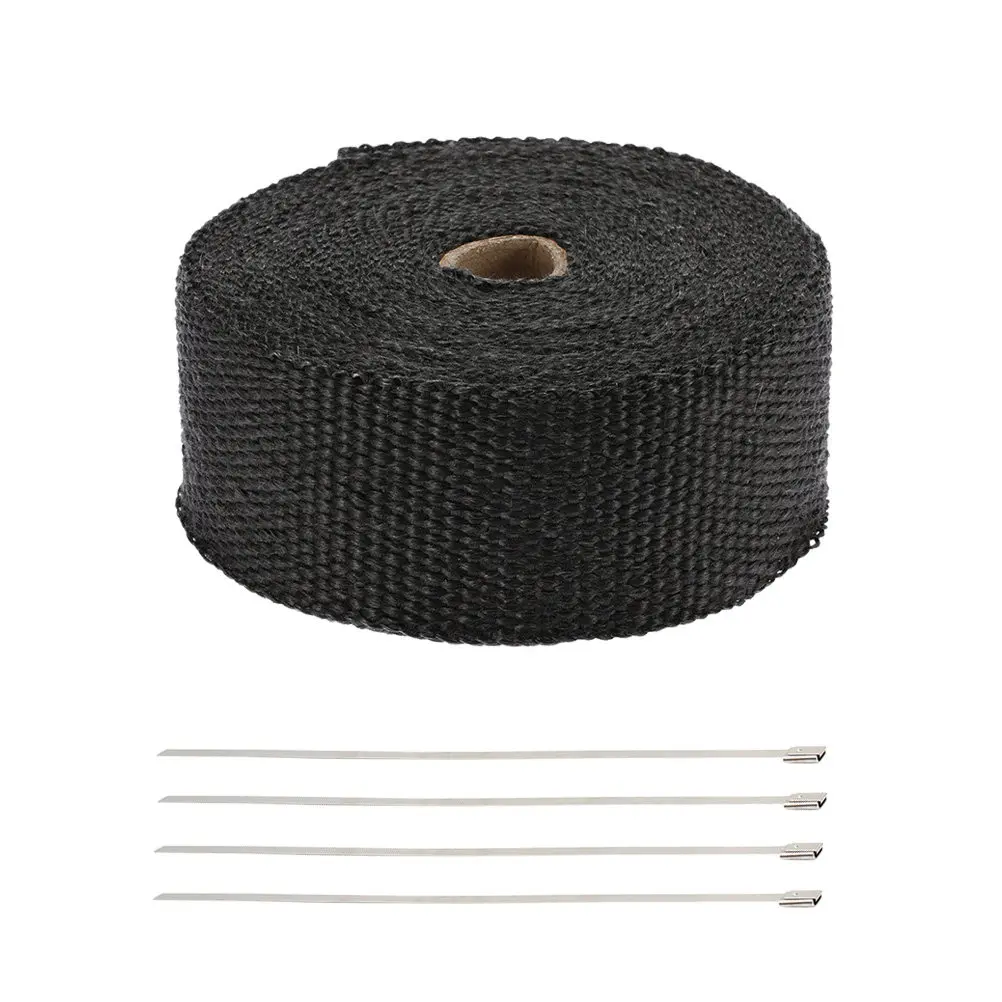 1.5mm 25Mm 5Mm Exhaust Heat Wrap Roll High Temp Resistant Fiber Tape for Car Motorcycle Performance Upgrade Universal Fit Black