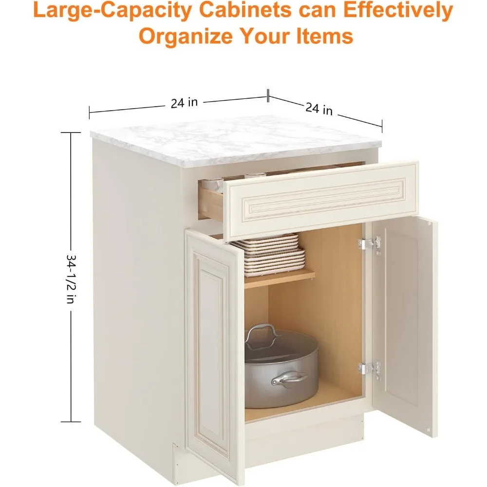خزائن قاعدة المطبخ من LOVMOR، خزانة تخزين جانبية، خزانة مدخل مع درج واحد ورف قابل للتعديل، 24 عرض × 24 عمق × 34-1/2