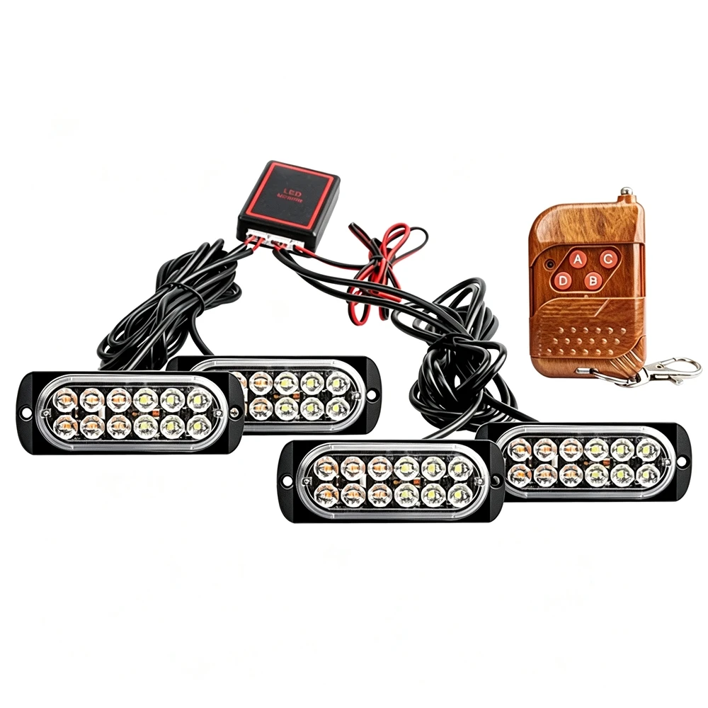 12 LED Emergency Car Grille Strobe Lights Yellow Stroboscope Light Daytime Running Light LED Flash Beacon traffic light 12V