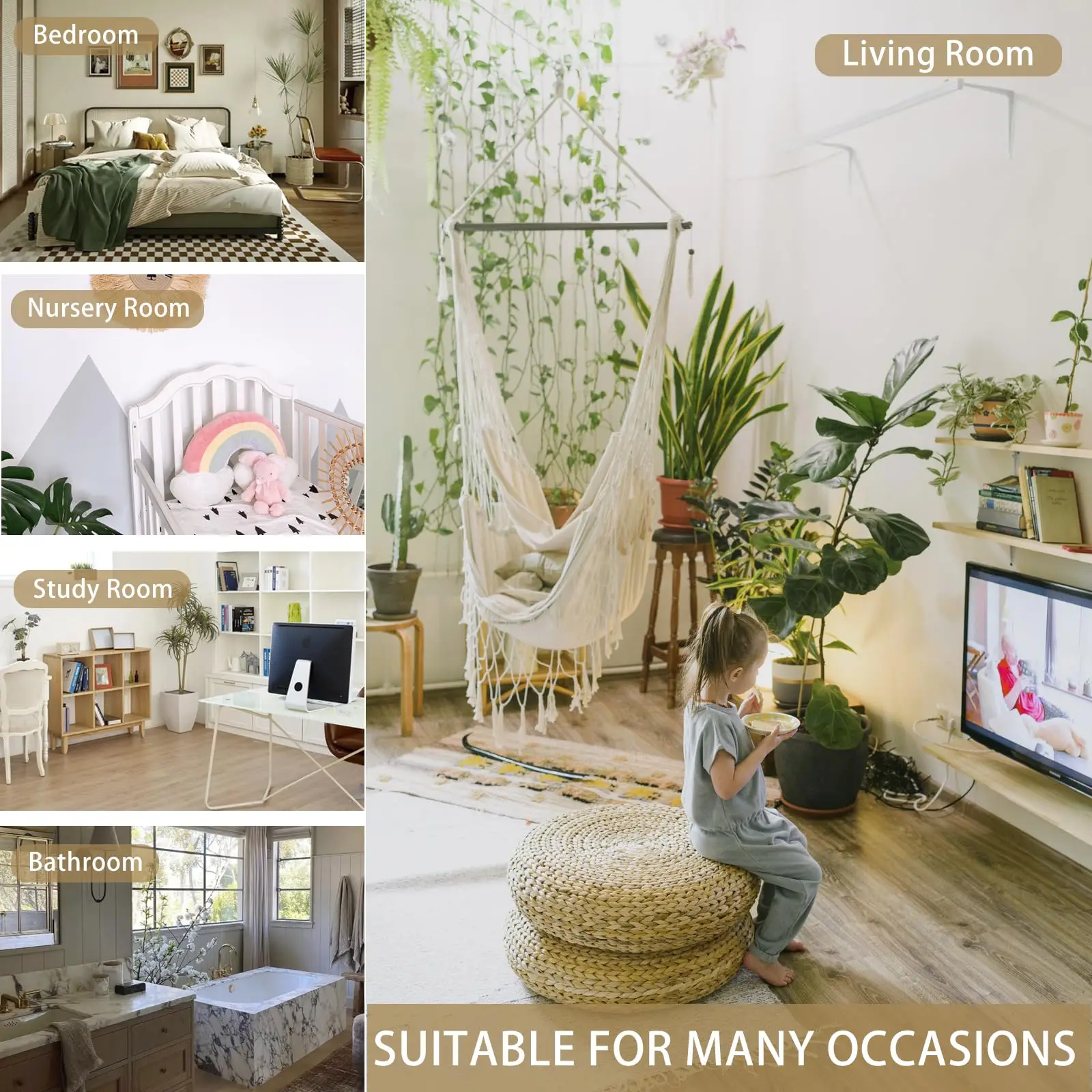 Makramee-Wandregal zum Aufhängen, schwebendes Wandregal, Boho-Heimdekoration, Regale, Wand, Holzdekoration für Schlafzimmer, Wohnzimmer, Kinderzimmer, Geschenk – Detail 1