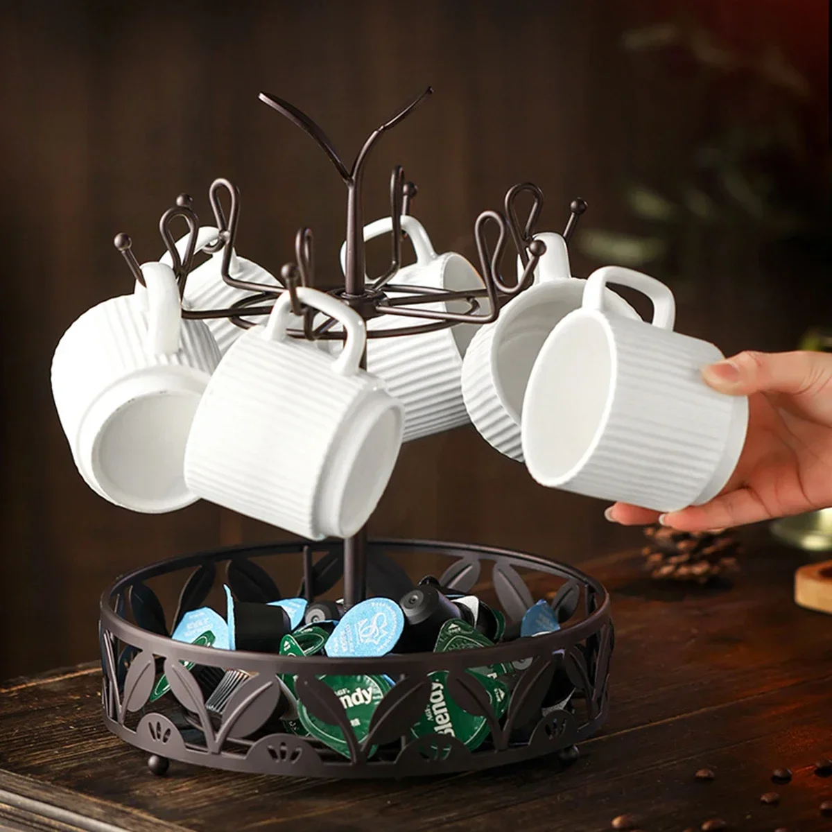 

Mug Holder, Coffee Cup Holder Countertop Mug 4 Holder Design Wooden iRon Attractive Base Mug Holder Stands Counter