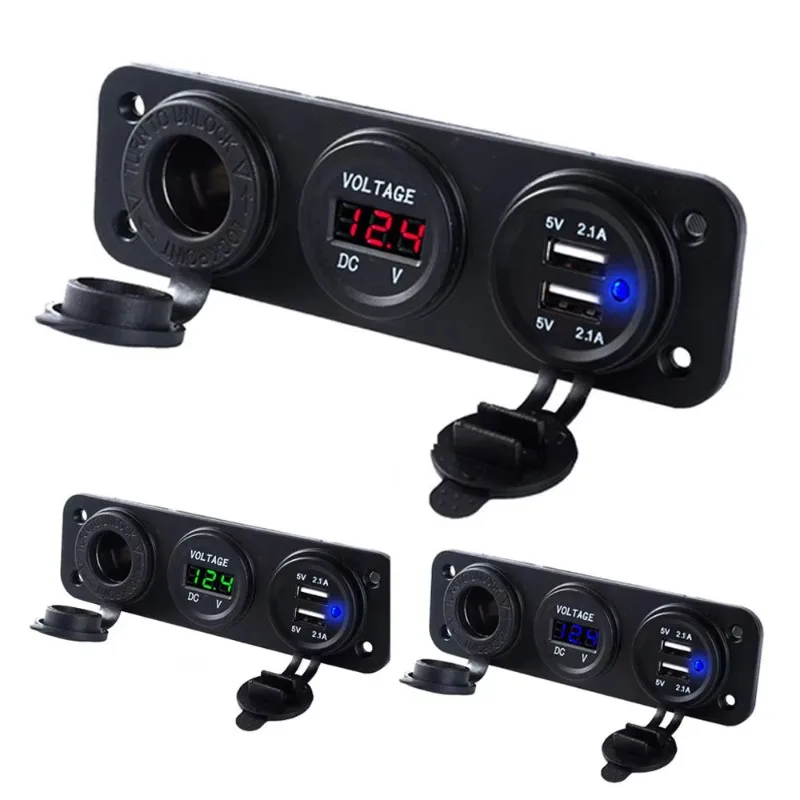 4.2A auto nabíječka motocykl kolíček dvojí USB adaptor+12v/24v cigareta světlejší nástrčkový LED +digital voltmetr USB auto nástrčkový