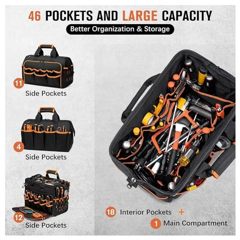 17''Large Capacity Tool Kit, Tool Bag Organizer, Electrician Tool Bag, Tool Caddy, Tool Bags for Electricians
