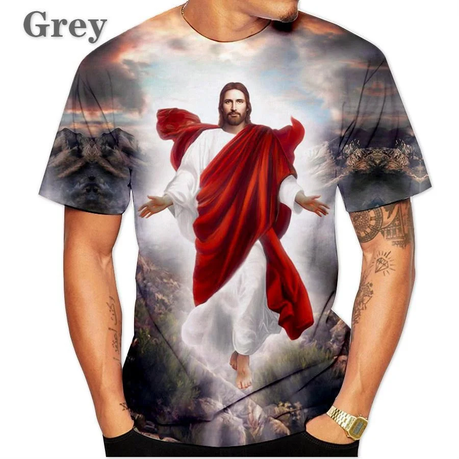 New 3D Printed About Jesus Love Everone Christian T Shirt Men's Casual O-Neck Short Sleeves Personality Cool Street Tees Tops