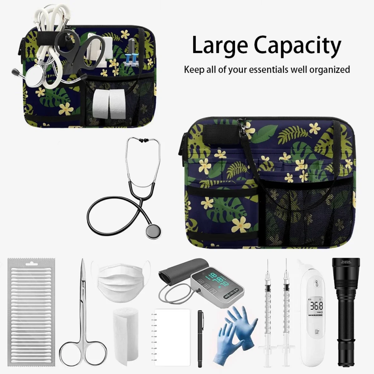 Waist Bag For Women Shoulder Pouch Case Palm Leaf Print Nurse Organizer Bag for Accessories Tool Multi Pocket Fanny Pack 2023