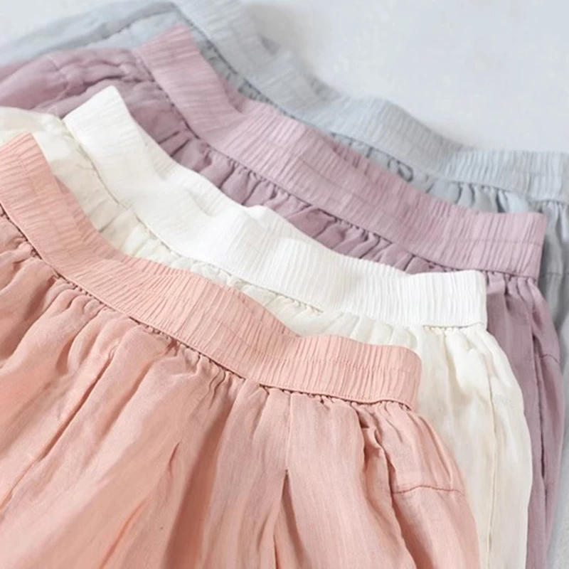 100% Ramee Vrouwen Casual Harembroek Nieuwe Collectie 2025 Zomer Vintage Stijl Effen Kleur Losse Vrouwelijke Enkellange Broek M1735