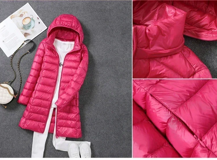 Women Autumn Winter Light Weight Thin Long Down Garment Female Removable Hoodied Down Coat Outwear 7Z 5XL