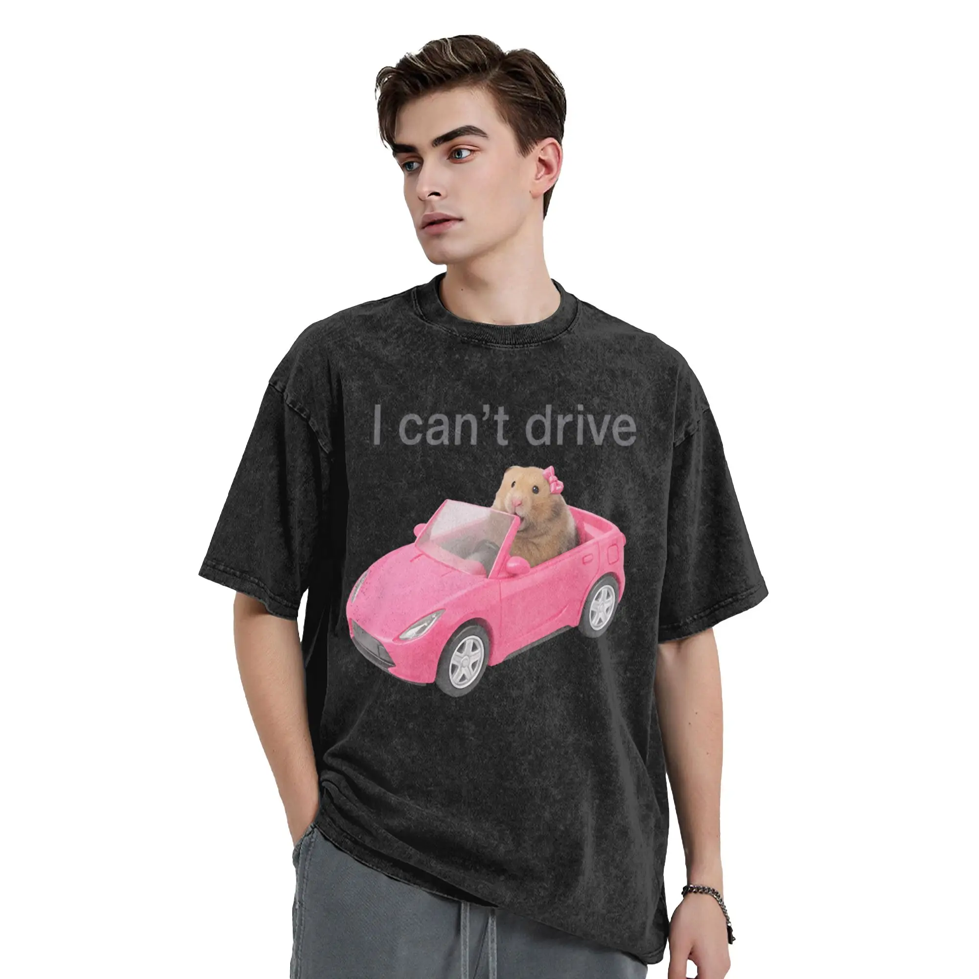 I Cant Drive Cyber Hamster Meme Washed T Shirt Streetwear Hip Hop Novelty T-Shirts Tee Shirt for Men Women Short Sleeve Oversize