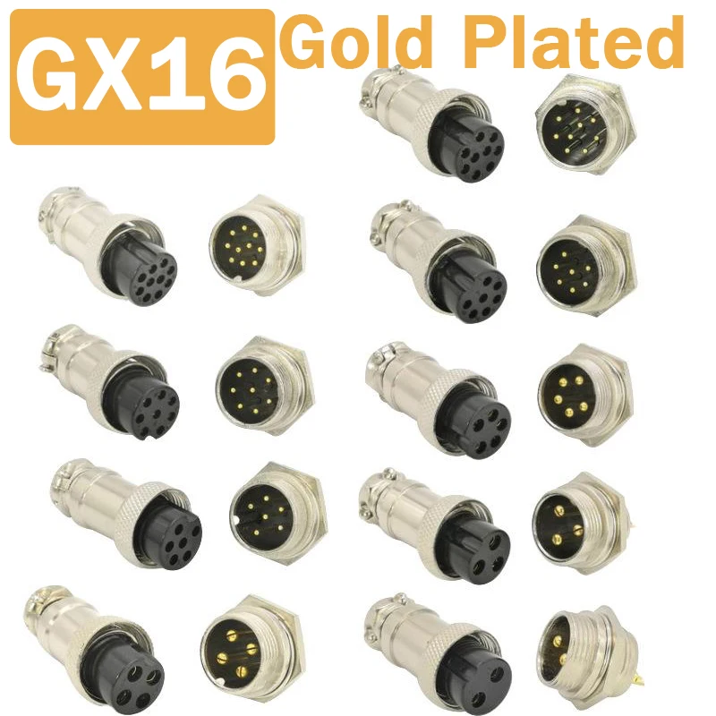 20Sets GX16 Gold Plated Aviation Connector 2/3/4/5/6/7/8/9/10 Pin Male & Female Circular Plug Socket Set for Signal & Power