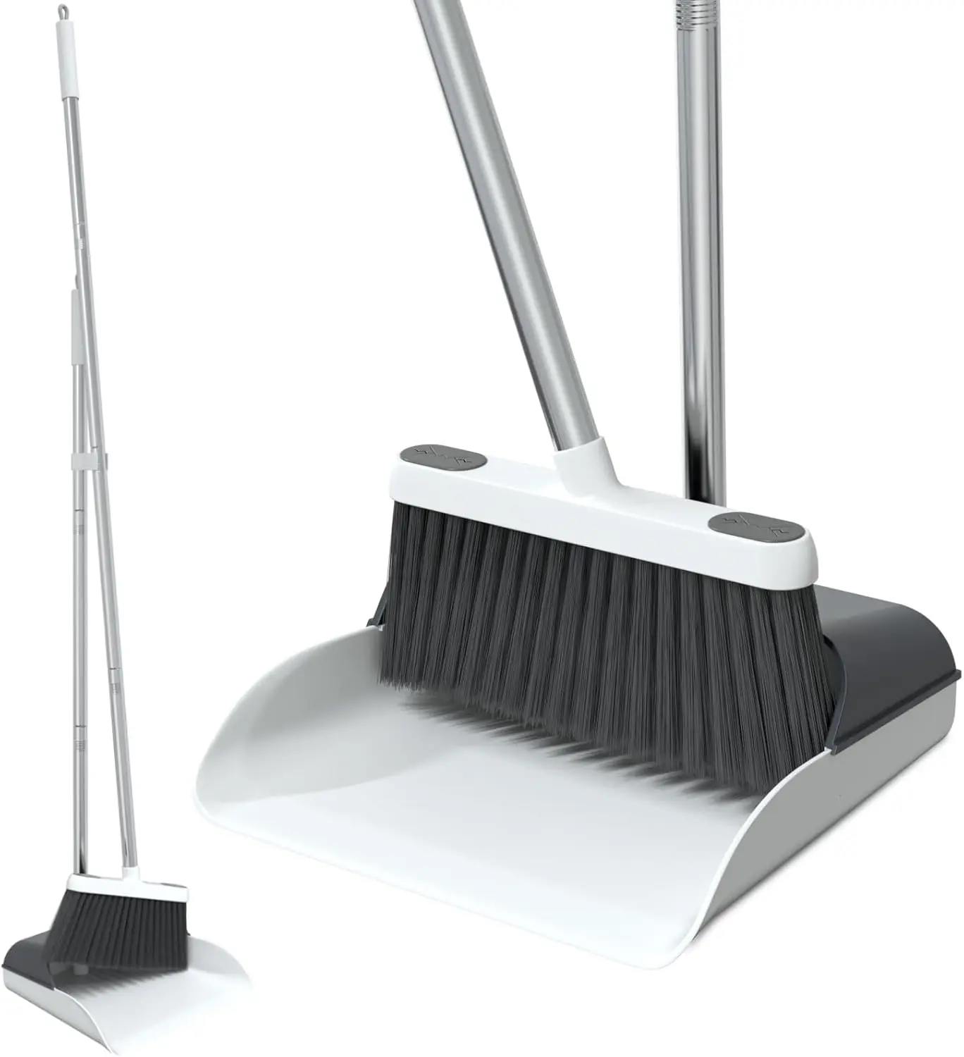 

50" Long Handle Broom and Dustpan Set, Angled Ergonomic Broom with Upright Dustpan, Indoor Sweeping Combo