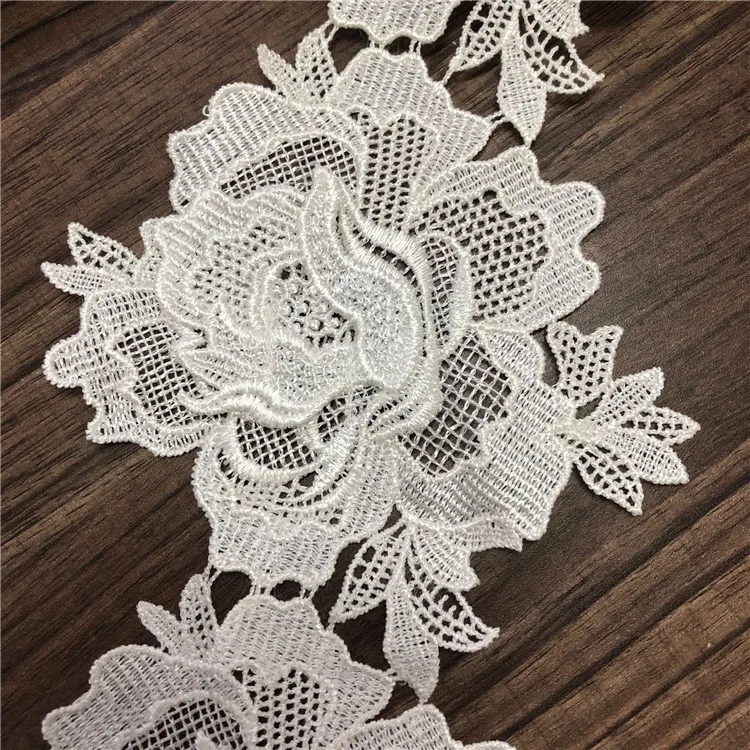 3Yards/lot White Beautiful Double Layer Stereo Black Lace Flower Patch Water Soluble Lace Skirts DIY Accessories Skirts RS750