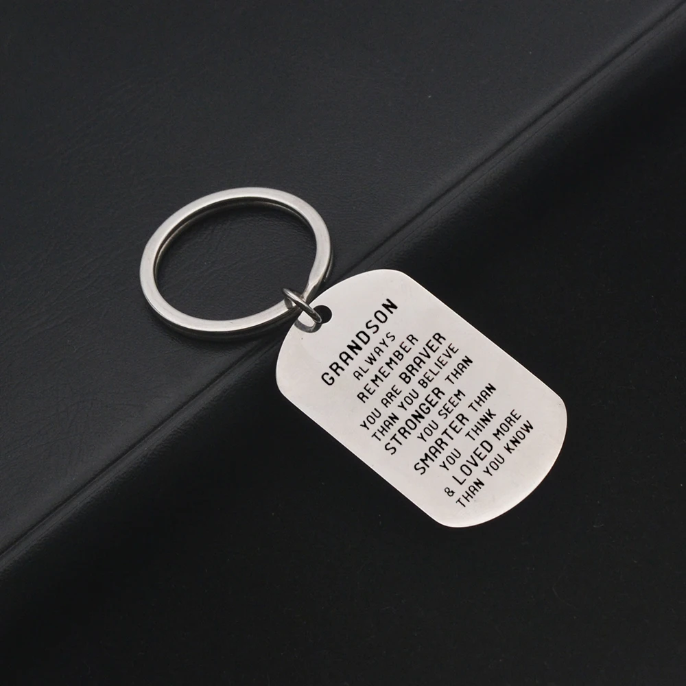 Grandson Encouragement Keyring Stainless Steel Rounded Tag Motivational Slogan Graduation Birthday Bag Charm