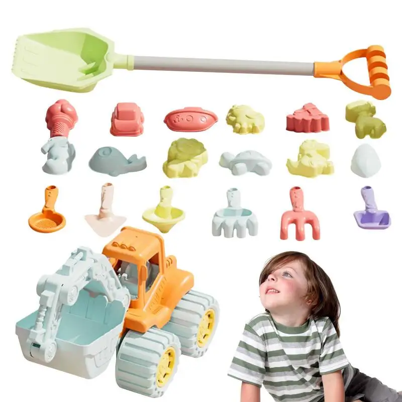 Sand Toys Set for Kids, Brinquedos de Praia, Moldes de Areia, Sandbox Toys for 3 Kids, Escavadeira e Pás, 20Pcs