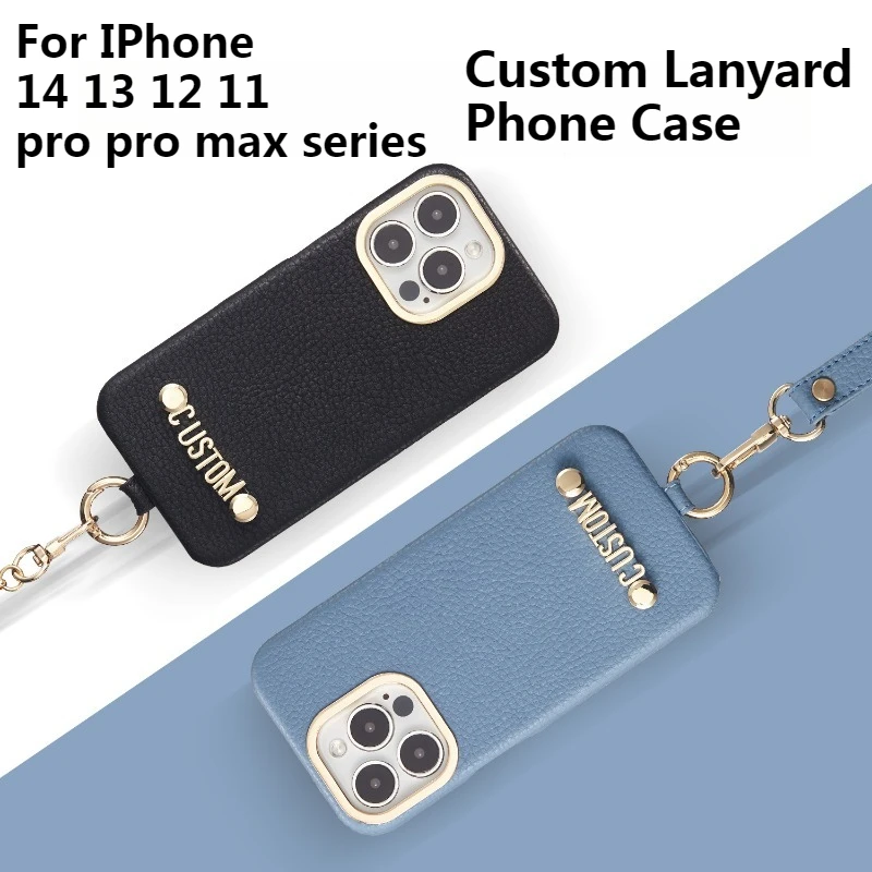 

New Personalized Custom Name Cute MIni Luxury Leather Lanyard Custom Phone Case for IPhone 15 14 13 12 11 Pro Promax Series