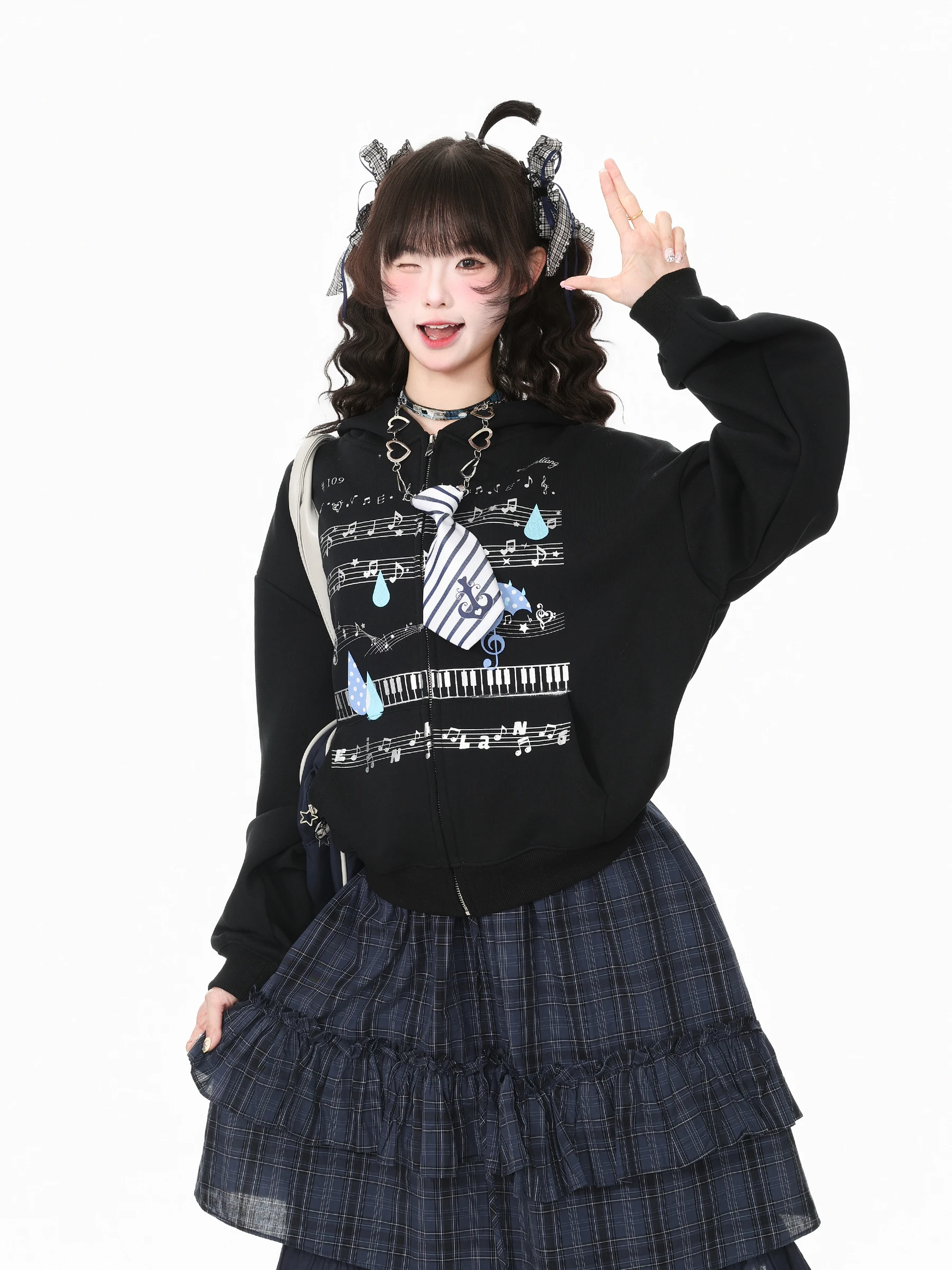 Sweet Note Hoodie Jacket Women's Casual Style Long Sleeve Zipper Closure Comfortable Fit Autumn Top Blue Ghost Park Languid Park