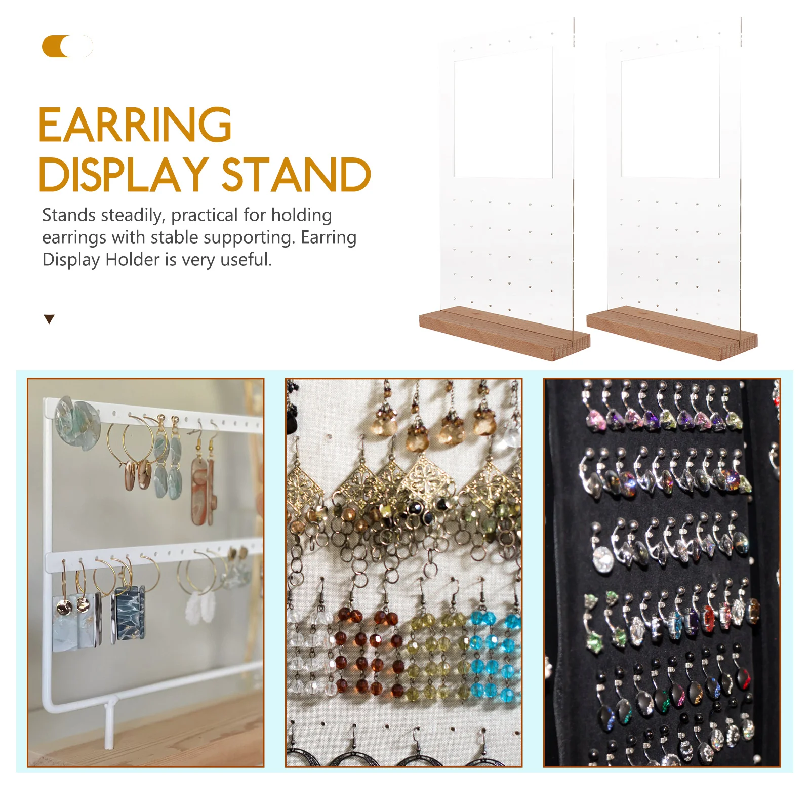 

2 Sets Acrylic Stand Wooden Base Jewelry Retail Holder Earrings Storage Rack Organizer For Women Desktop Display Rack Small