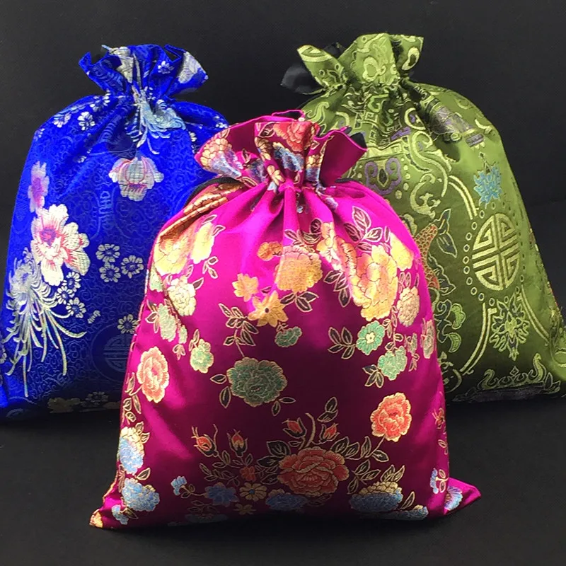 

10Pcs High End Luxury Travel Shoe Storage Bags for Women, Drawstring Chinese Silk Brocade Pouch, Birthday Wedding Favor Bags