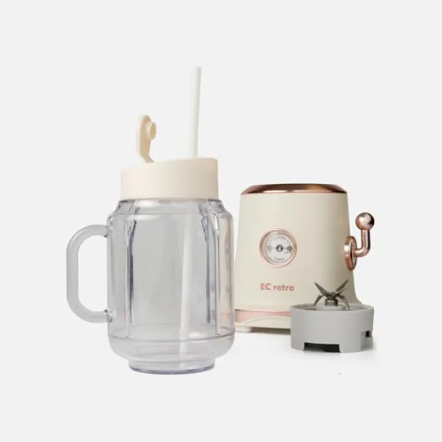 

Блендер ECretro Retro Smoothie: настольный измельчитель с чашей 20 унций без БФА и крышкой, 300 Вт, 2 скорости, для смузи и льда