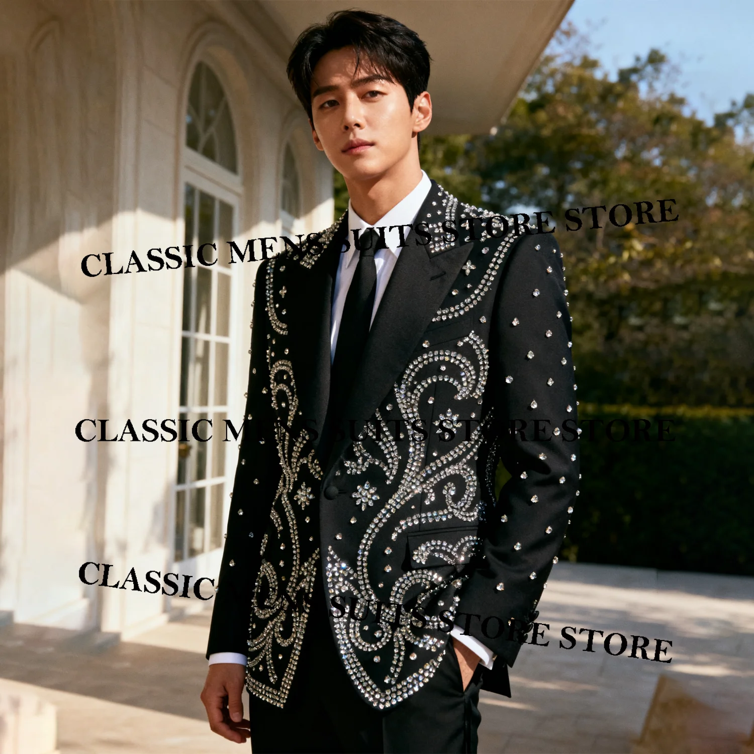 

Мужские костюмы с блестящими металлическими украшениями, комплекты из 2 предметов, пиджак для выпускного вечера, костюм Homme Weddinmg, облегающие смокинги для жениха по индивидуальному заказу