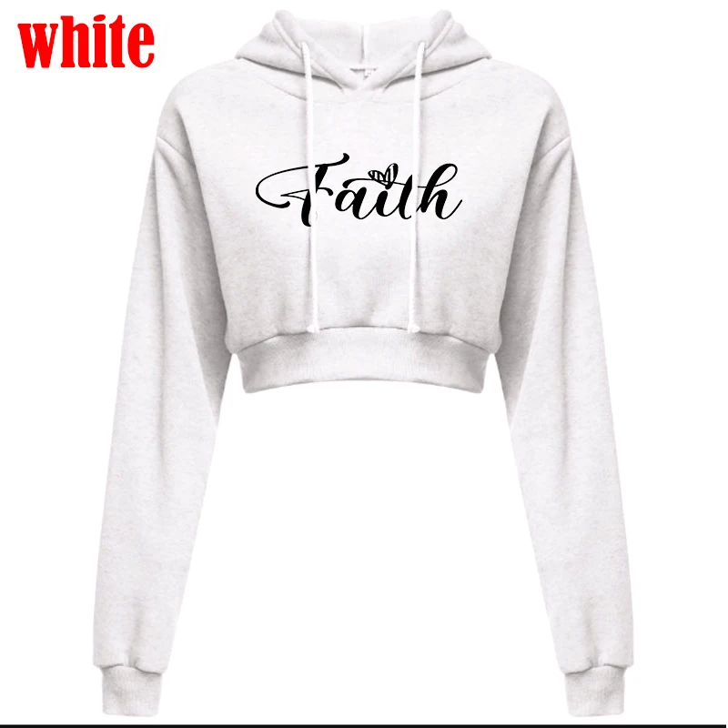 Mode Glaube gedruckt Langarm Sweatshirt Frauen Kapuze Herbst und Winter sexy kurze Hoodies/Pullover