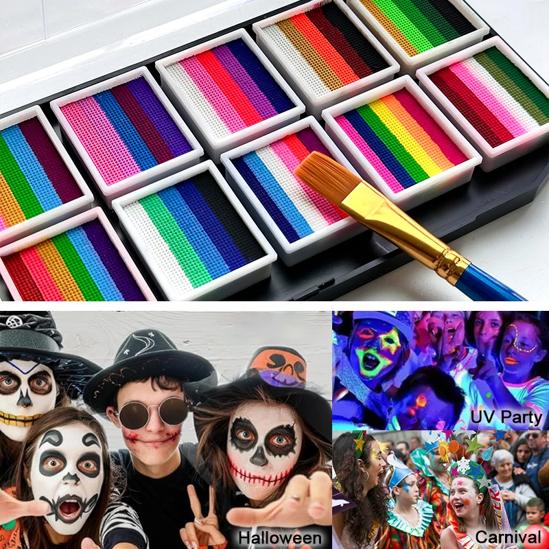 12 Gird Water-Based Rainbow Palette Children's Face Body Paint,Washable Ideal for DIY Crafts,Halloween Stage Makeup,Face Paint