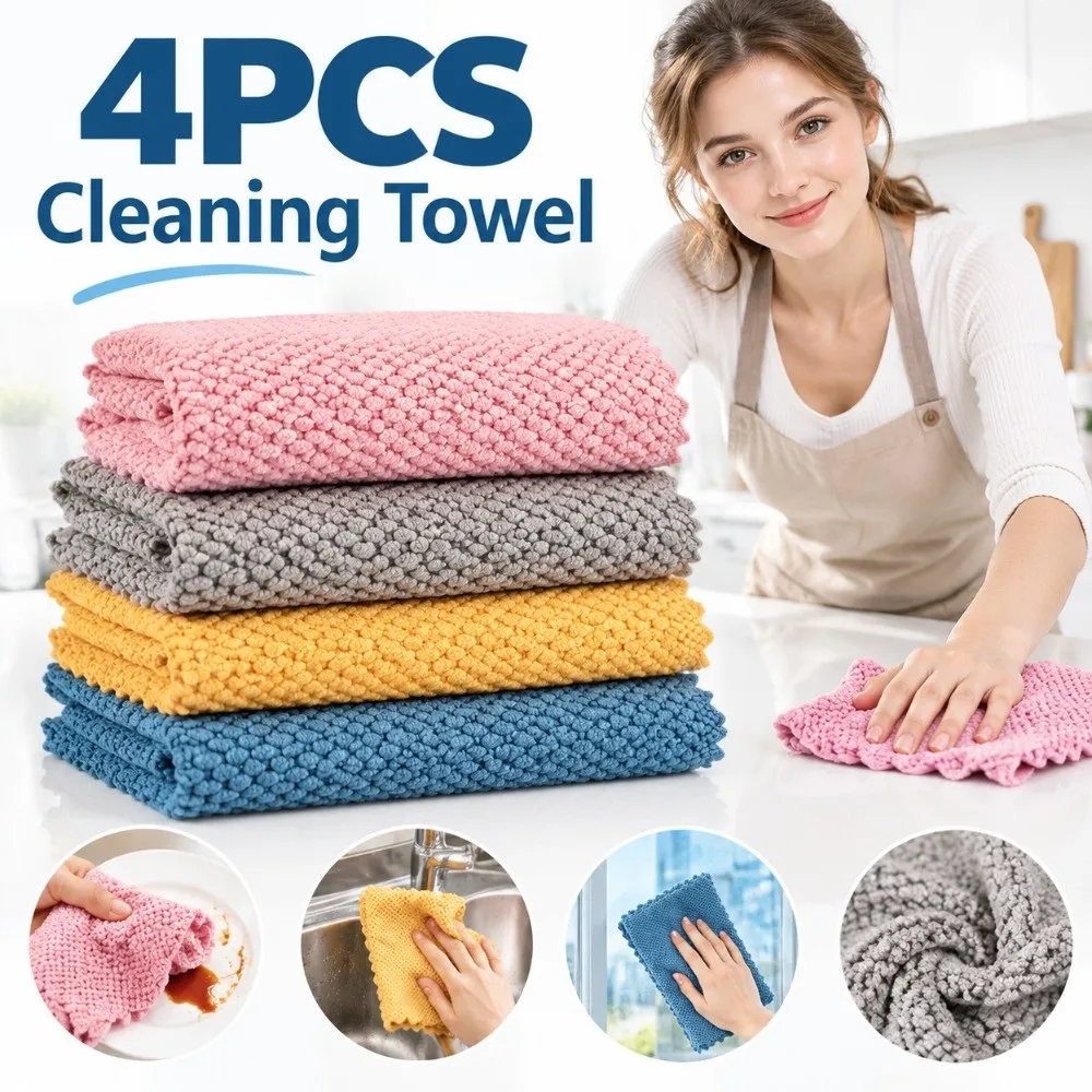 Microfiber Cleaning Towel Absorbent Thickened Cleaning Cloth Non Greasy Feature Pearl Weave Dishcloths Towels Car Washing