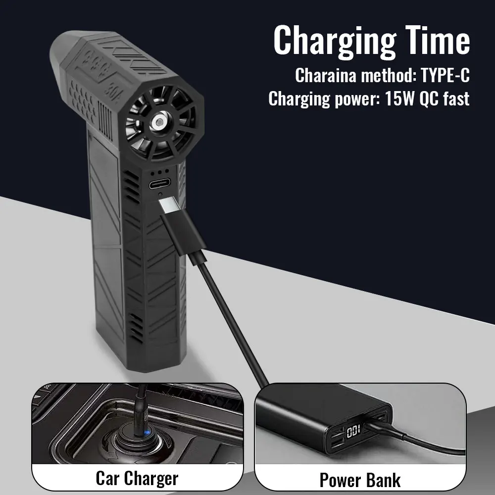 Mini Turbo Jet Fan Electric Air Duster with 3 Gear Adjustable 130000RPM Wind Speed 52m/s Car Computer Cleaning Blower Tool