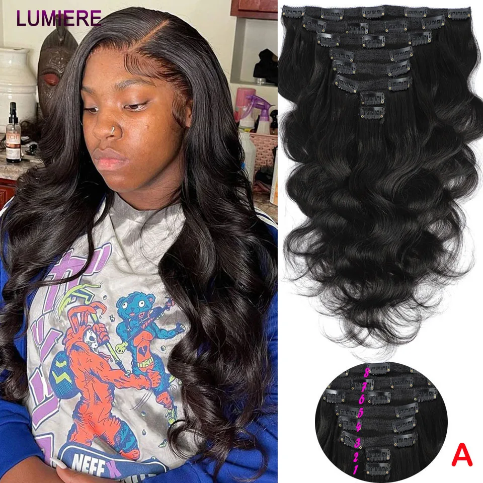 الجسم موجة كليب في الشعر البرازيلي 100% عذراء شعر بشري خام ملحقات 8 قطعة كليب Ins الشعر البشري مع 18 مقاطع مزدوجة #1