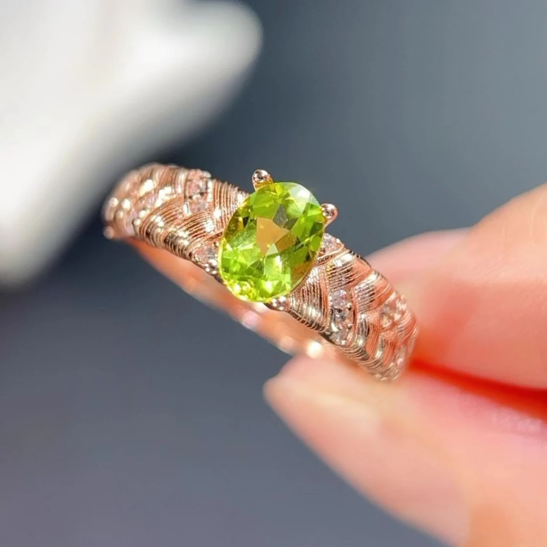 VVS Grade Natural Peridot Ring 5x7mm 0.7ct Genuine Peridot 925 Silver Jewelry with Certificate Gift for Women