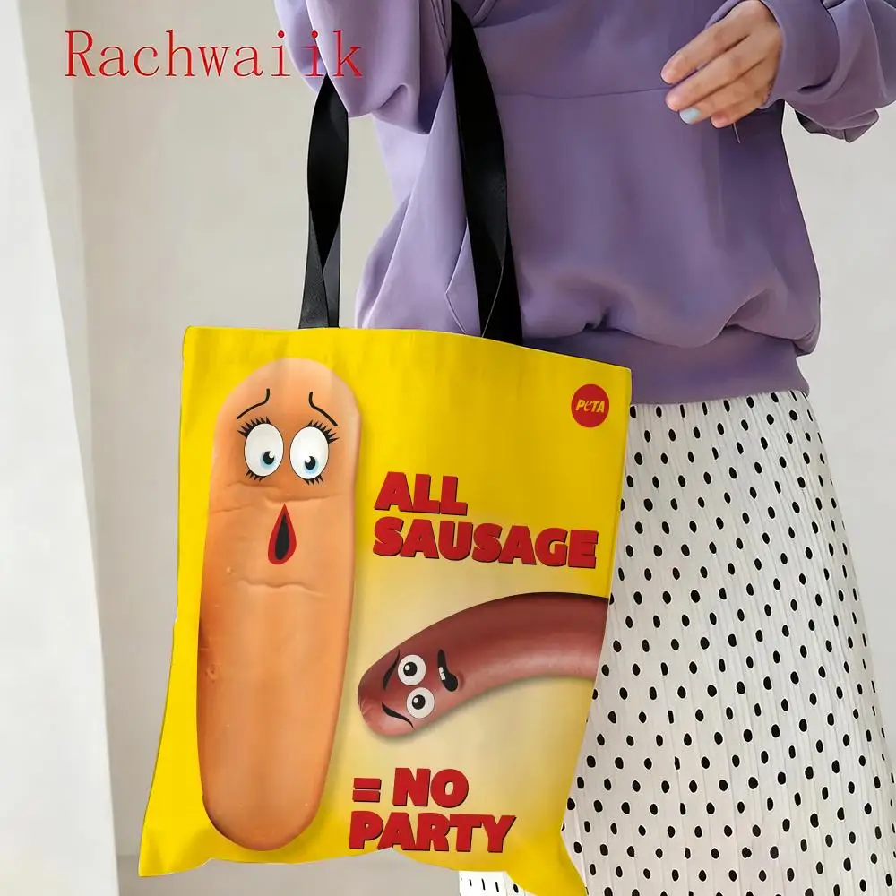 أكياس تخزين حفلات S-Susage من فيلم الرسوم المتحركة للمغامرة، حقيبة كتف قماشية خفيفة الوزن للمتسوقين عصرية صديقة للبيئة متعددة الاستخدام مع La #3