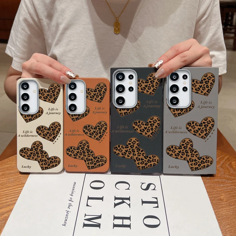 ليوبارد طباعة قلوب نمط قضية الهاتف لسامسونج غالاكسي A56 A16 A36 A26 A55 A15 A14 A34 A35 A53 A54 الجلود الملمس غطاء من البولي يوريثان #6