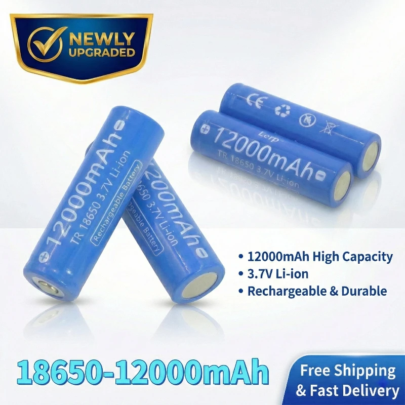 

Original 18650 3.7V Lithium Battery 12000mAh Rechargeable Li-ion Battery for LED Flashlight Torch Laser Pen Pointed Top Battery