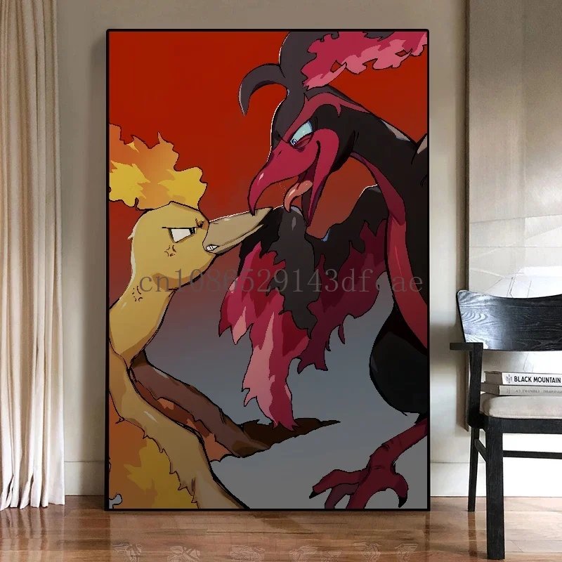 Classic Japanese Anime Peripheral Pokemon Poster Decor Ho-Oh Wall Art Watercolor Canvas Painting Modern Room Decor Picture Gifts