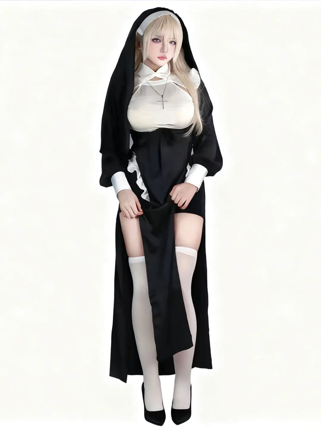 مثير loween راهبة Sle Dr تأثيري الحجاب لوليتا القوطية زي الرغبة النقية المرأة طويلة Sve سليم صالح ألياف البوليستر #2