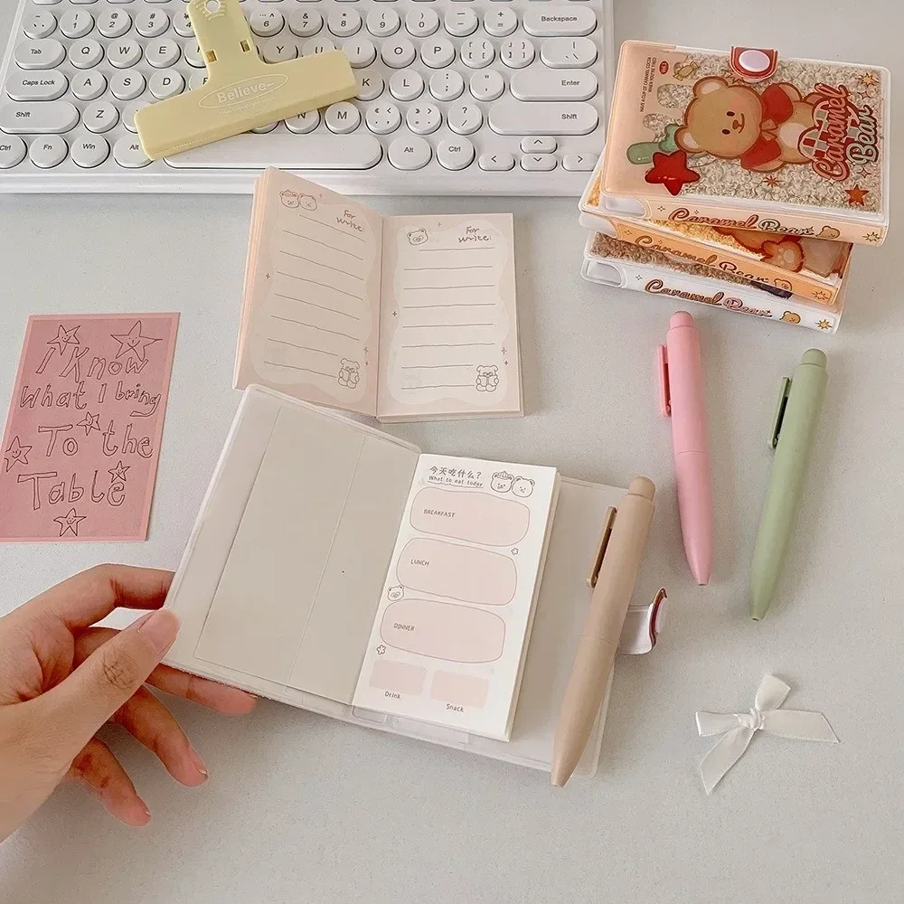 Cute Cartoon Bear Notebook Plastic Case with Pen Pocket Notepad Portable Plush Notepad Office Memo Pad