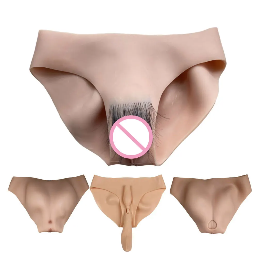 Realistic Silicone Fake Vagina Underwear Briefs Panties Hiding Penis With Pubic Hair For Crossdresser Trans Shemale Cosplay Gays