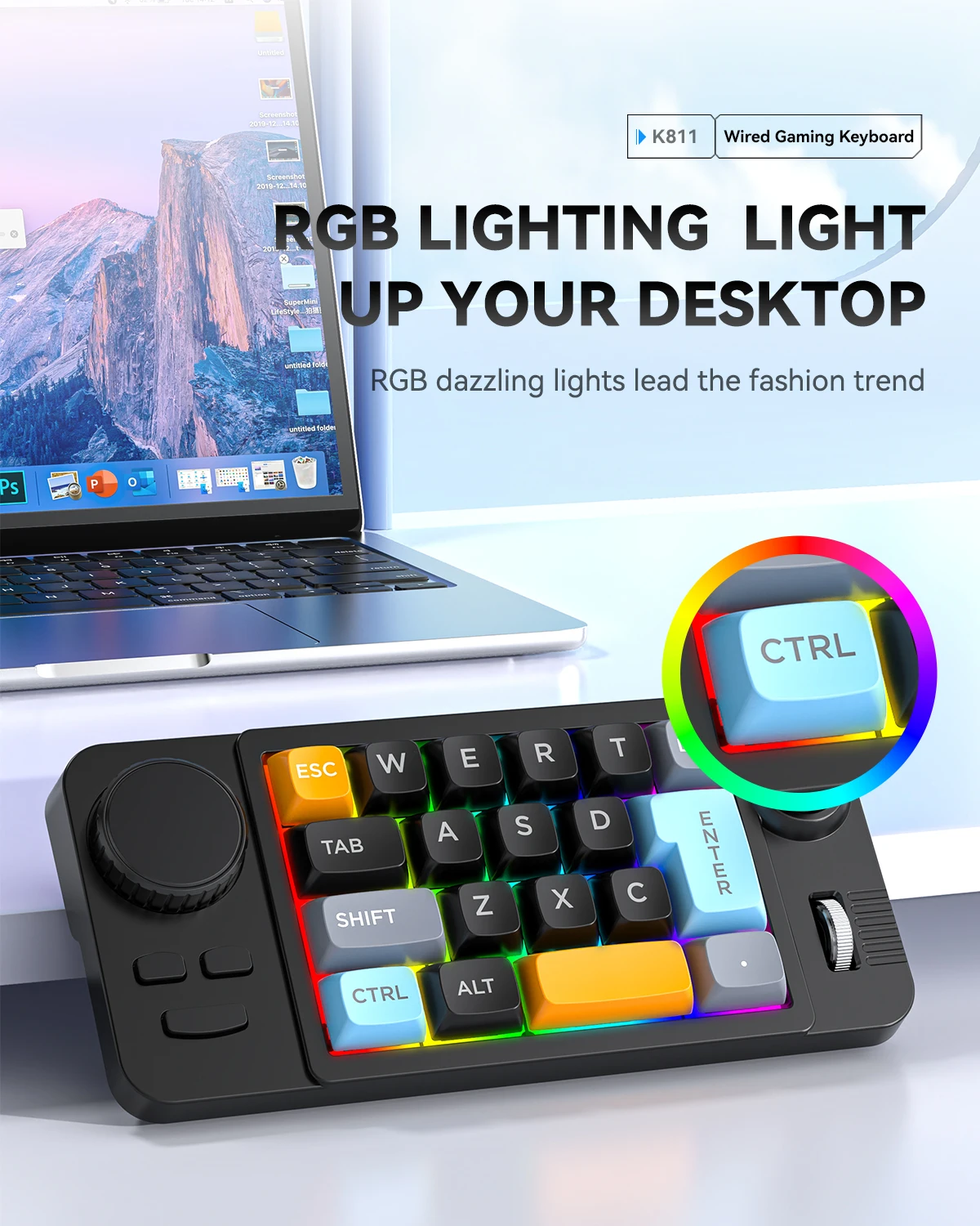 JOMAA Keyboard Mekanis Berkabel Yang Dapat Diprogram dengan Roda Gulir Volume, Joystick Game 19 Kunci Keypad Nomor Yang Dapat Ditukar Panas