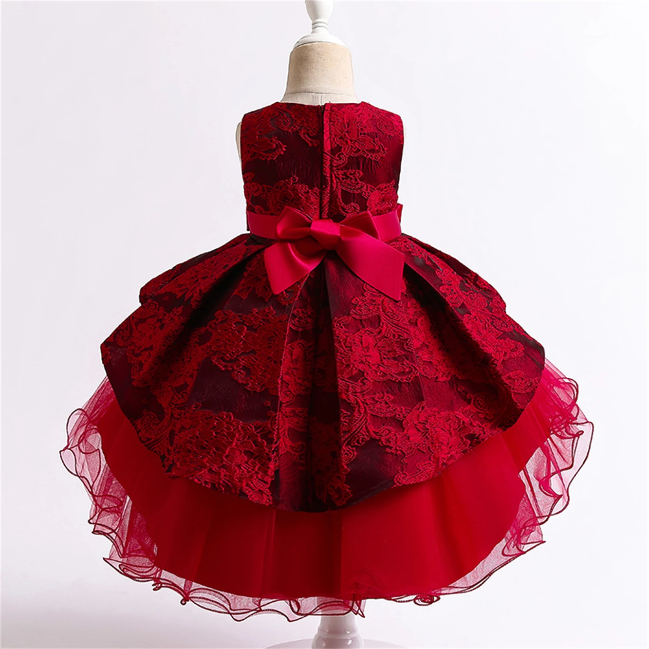 Girls Princess Dress Lace Mesh Fairy Bow Knot Tutu Show Evening Dress