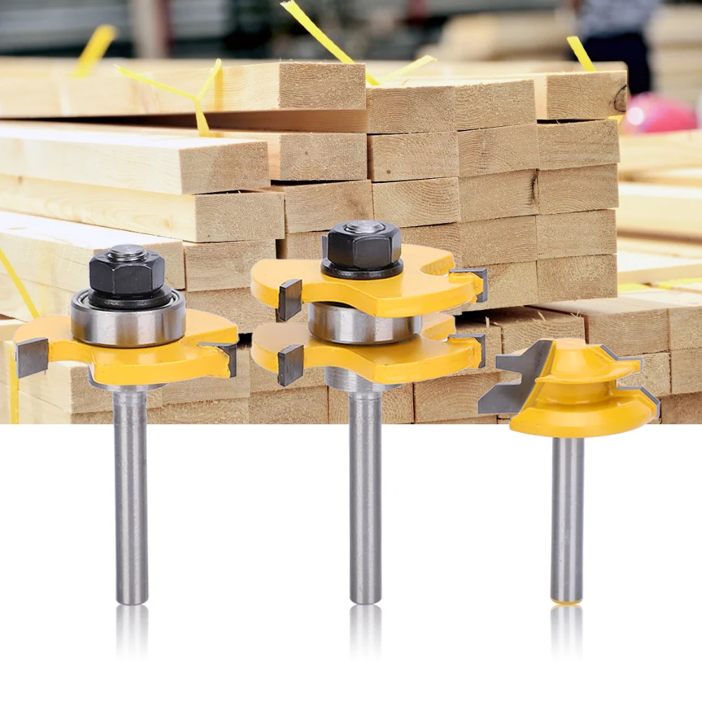

ZK50 3Pcs Stile Router Bit Set 45° Router Bit 3 Teeth TShaped 1/4 Shank Woodworking Cutter Tool