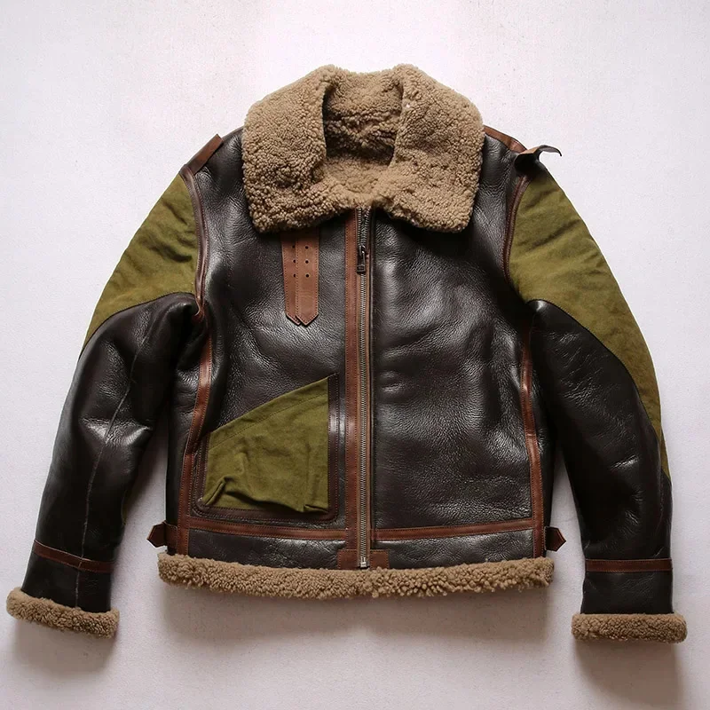 Blouson aviateur en cuir de mouton véritable super chaud, veste en fourrure de mouton v1.Shearling, toile de 18oz et cuir de cheval, haute qualité, taille américaine européenne, 2040