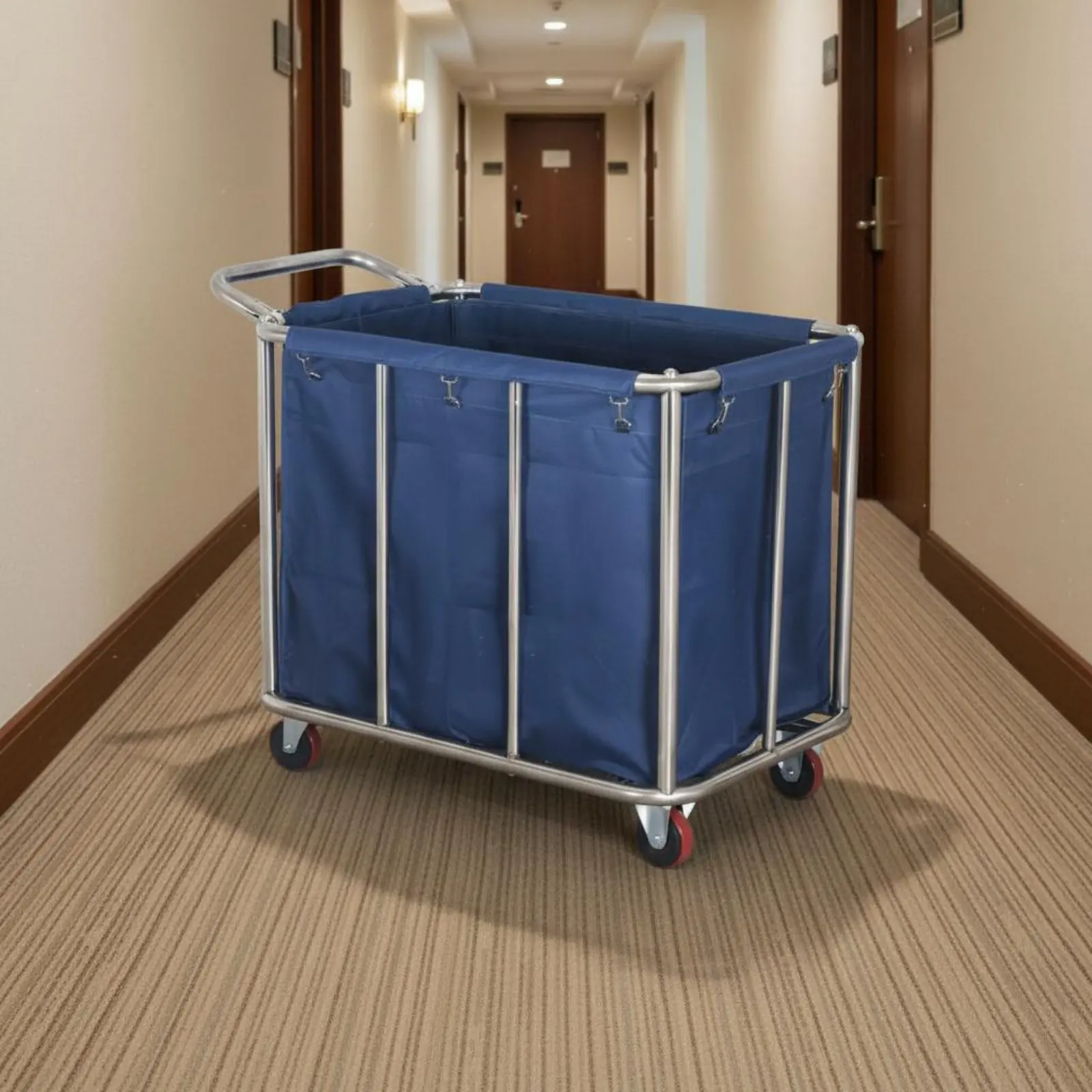 Picture 4: Hotel Linen Cart Large Capacity Stainless Steel Laundry Trolley Rolling Laundry Hamper Easy to Clean for Hospital, Laundromat