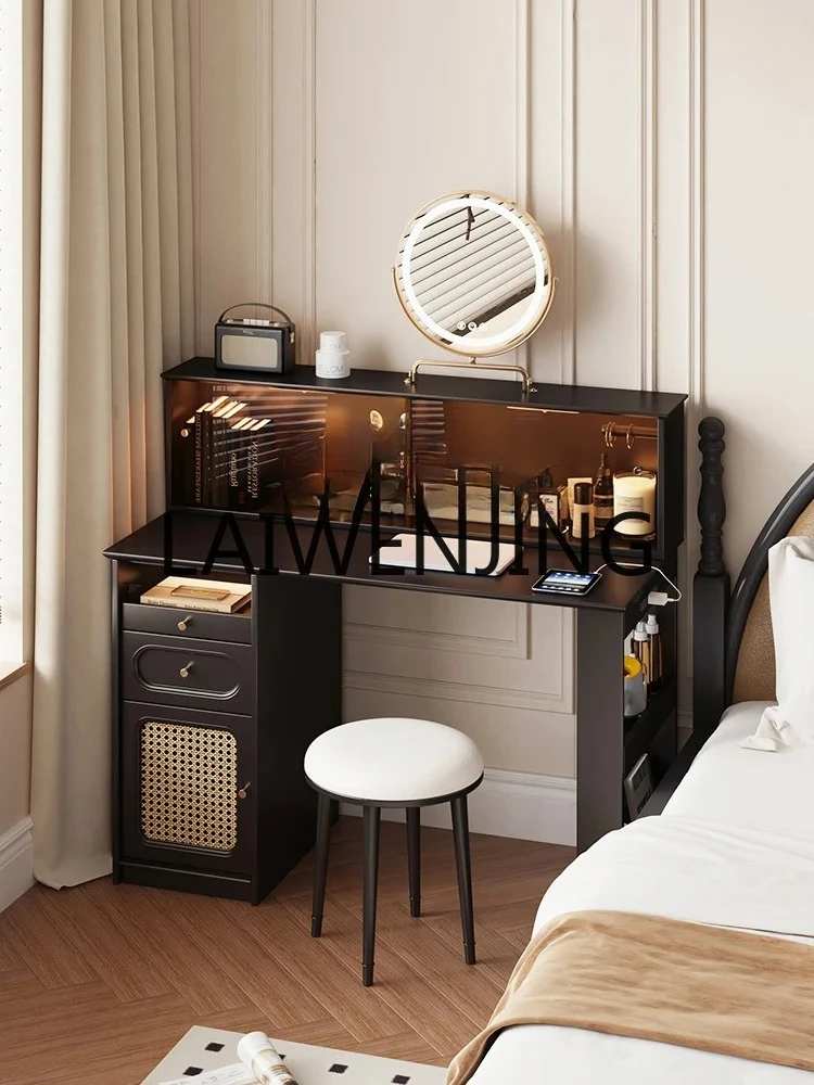 

Retro Solid Wood Dressing Table Black Chinese Style Makeup Storage Cabinet Bedroom Desk Rack Integrated