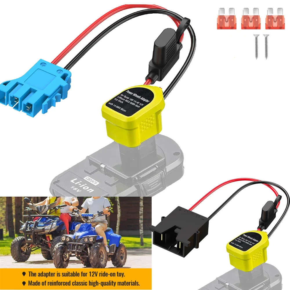 

Power Wheels Adapter for Ryobi 18V Li-ion Battery 12AWG Wire with 40A Fuse Compatible with Fisher-Price 12 Volt Power Wheels