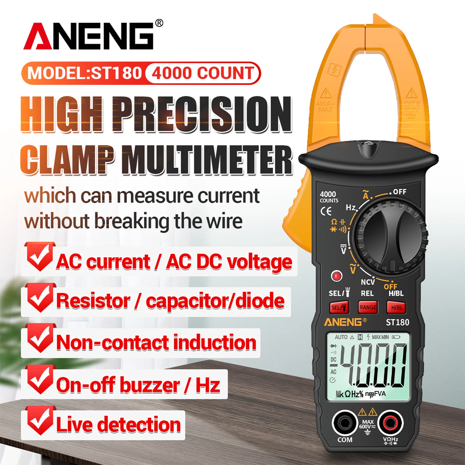 ANENG ST180 Digital Clamp Multimeter Meter 4000 Counts Professional NCV Tester AC/DC Voltage Current Tester Hz Capacitance Ohm