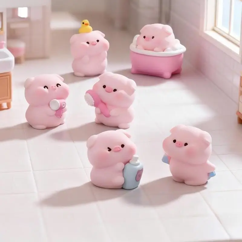 New 6 PCS Micro Pig Family Figurine Resin Ornaments Miniature Model Mini Animal Statue Bonsai Decoration Garden Home Decor