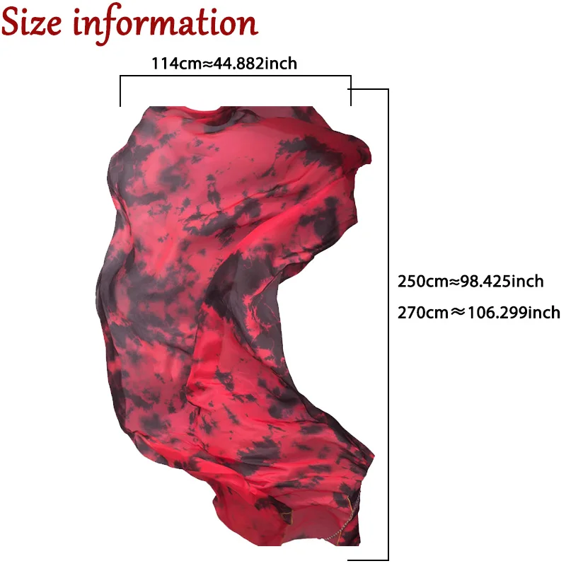 Chinese Customized Women Belly Dance Real Silk Veils Tie Dye Natural Silk Gradient Colors