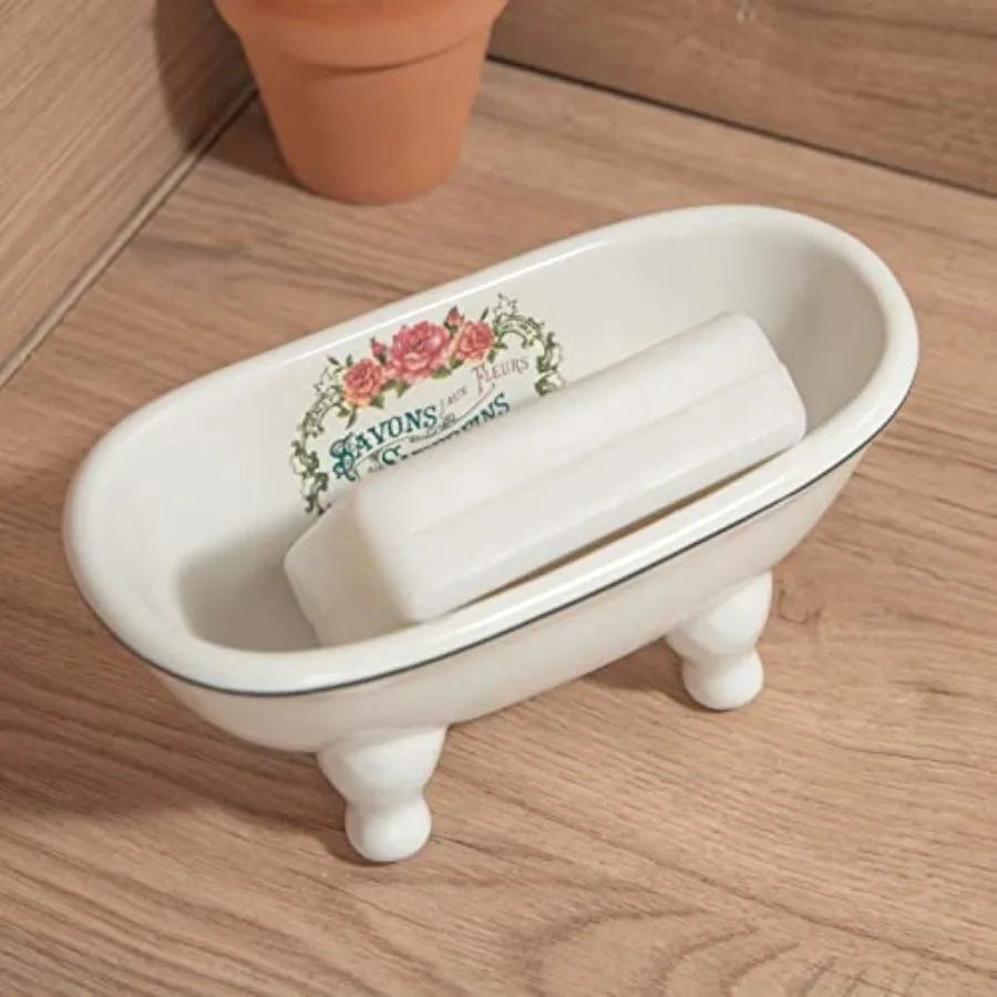 

1 Piece 5.7" Aqua Eden Mini Ceramic Clawfoot Double Ended Bathtub Soap Dish Vintage Decortative Soap Dish
