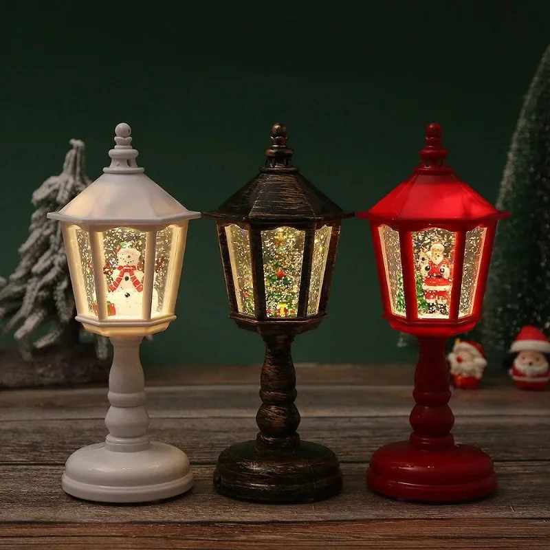 Hexagonal Water Filled Glow Lamp Christmas Table Ornament Winter Village Scene Illuminated Decor Creative Holiday Home Accent